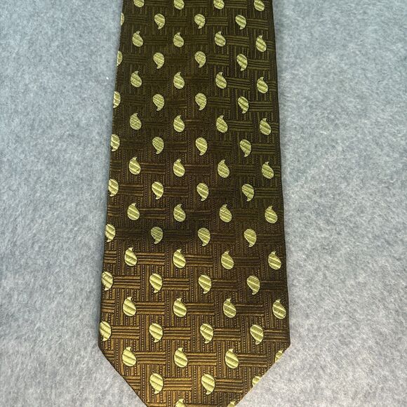 Vintage Vitaliano Pancaldi Tie Bronze & Gold Comma AOP Jacquard L:57” W:3.5” - Picture 6 of 9